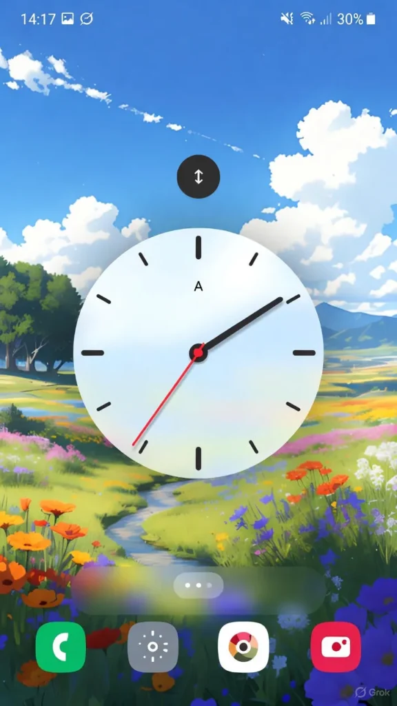 Samsung One UI 8 lock screen showing dynamic clock feature.