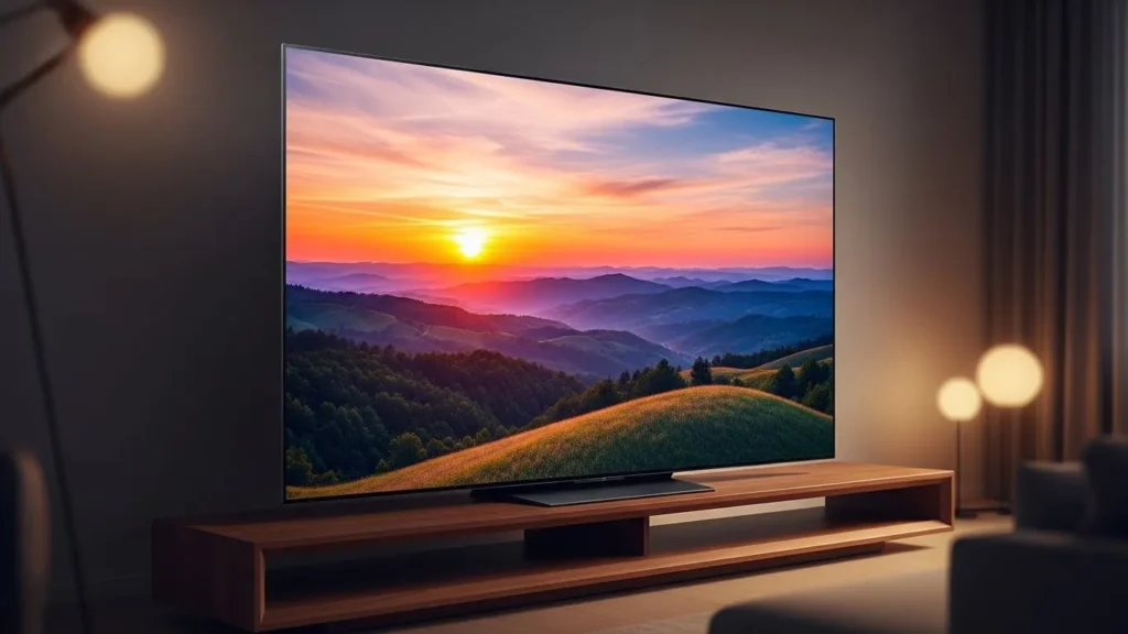 Render of a large Sony Bravia 9 II TV on a stand.