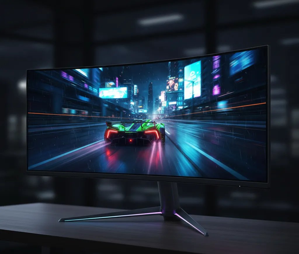 LG UltraGear Evo 39GX950B curved OLED monitor showing game content