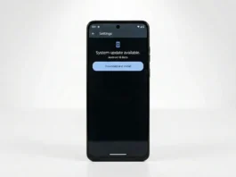 Moto G75 phone screen showing Android 16 beta options.