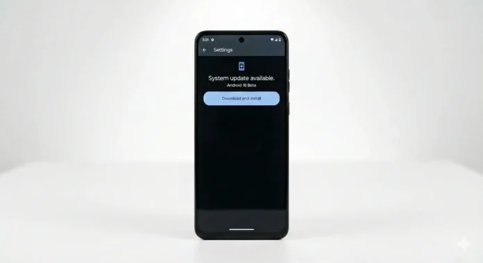 Moto G75 phone screen showing Android 16 beta options.