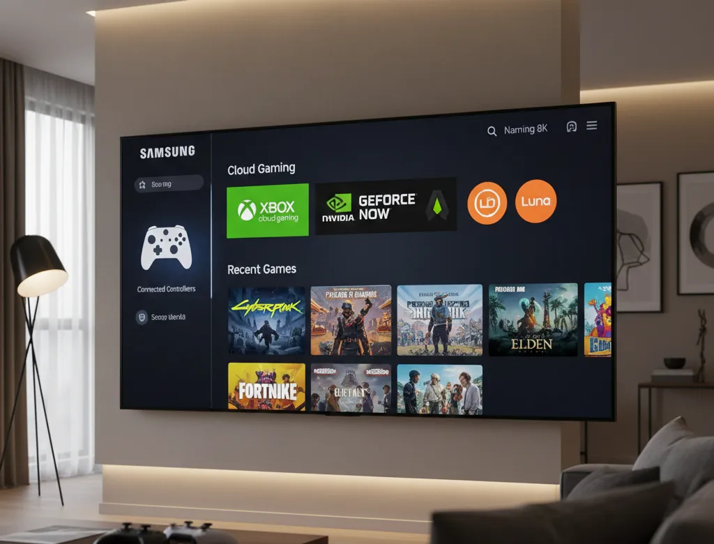 Samsung Gaming Hub home screen showing game recommendations and services