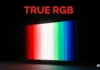 Sony Bravia TV displaying pure RGB colors with True RGB 2026 badge