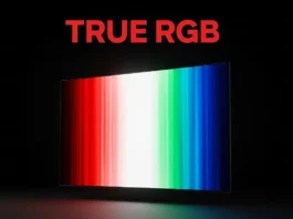 Sony Bravia TV displaying pure RGB colors with True RGB 2026 badge
