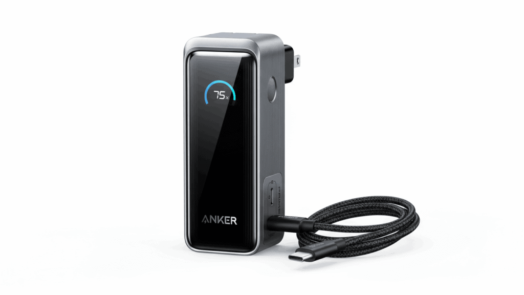 Anker Prime 65W power bank with foldable plug and built-in cable