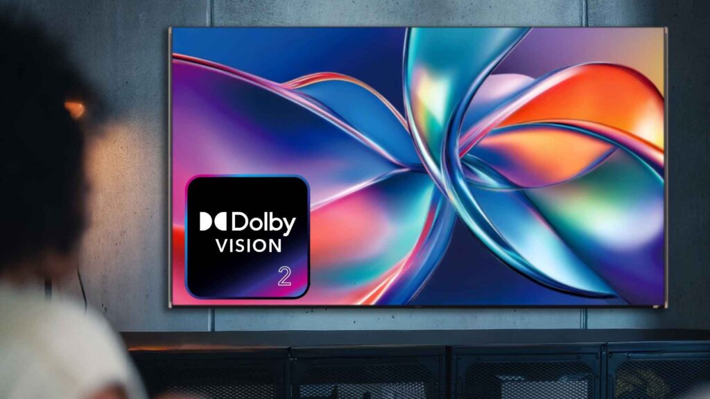 TV screen showing Dolby Vision 2 HDR format indicator