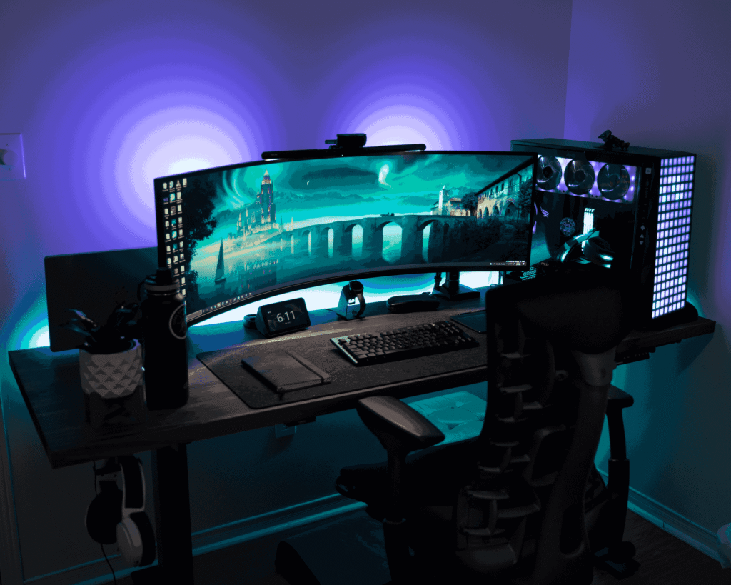 Samsung 49-inch Odyssey G9 ultra-wide curved gaming monitor on a desk