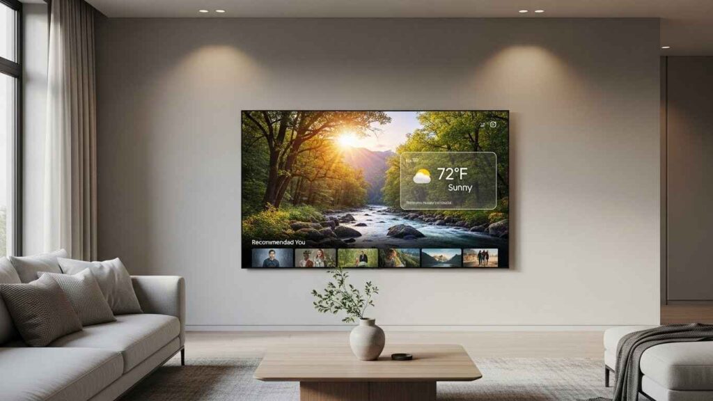 Samsung television in a home setting.