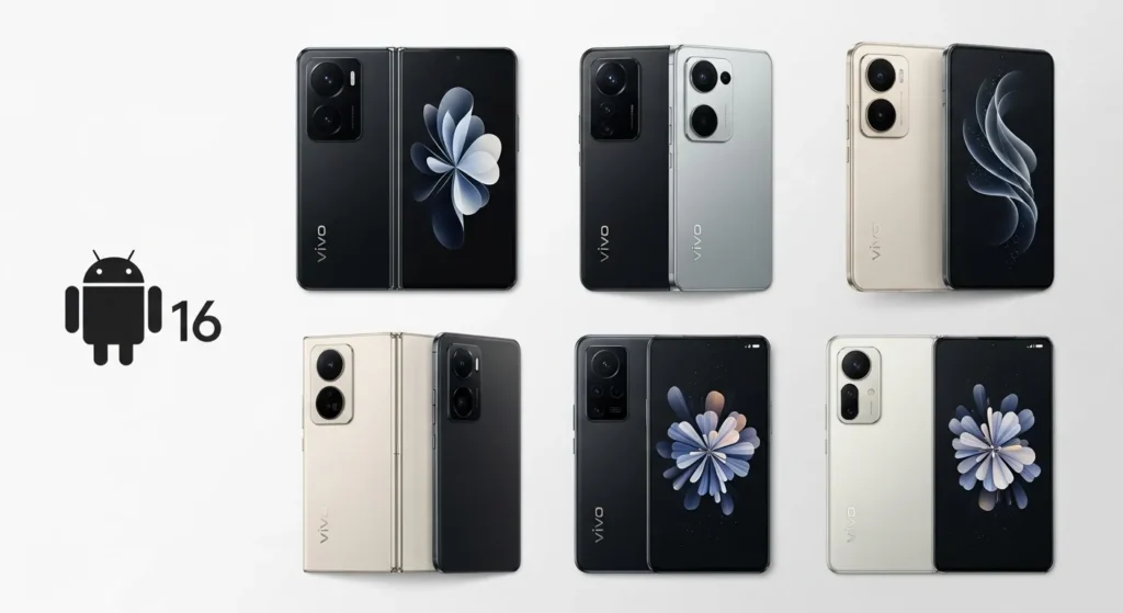 Grid of Vivo smartphones that received Android 16 update