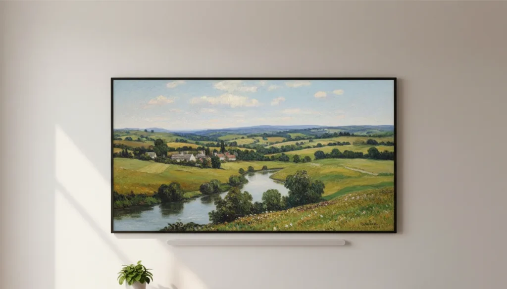 Samsung The Frame Pro TV mounted on wall showing art