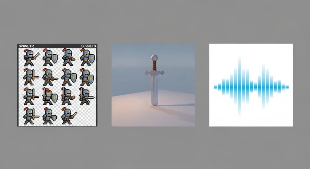 Variety of free game development assets including 2D sprites and 3D models.