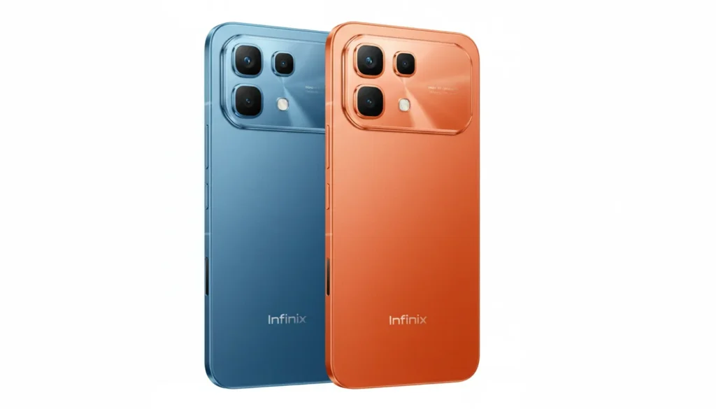 Rear view of Infinix Note 60 and Note 60 Pro smartphones.