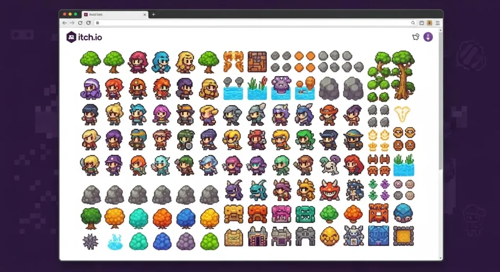 Free indie game asset pack on itch.io interface.