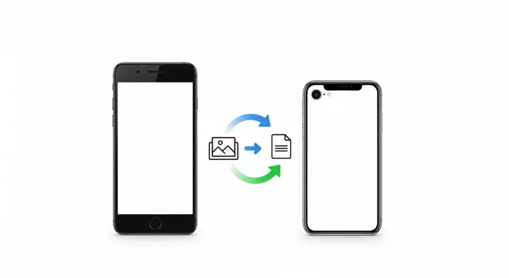 Pixel phone and iPhone demonstrating cross-platform file sharing via Quick Share and AirDrop.