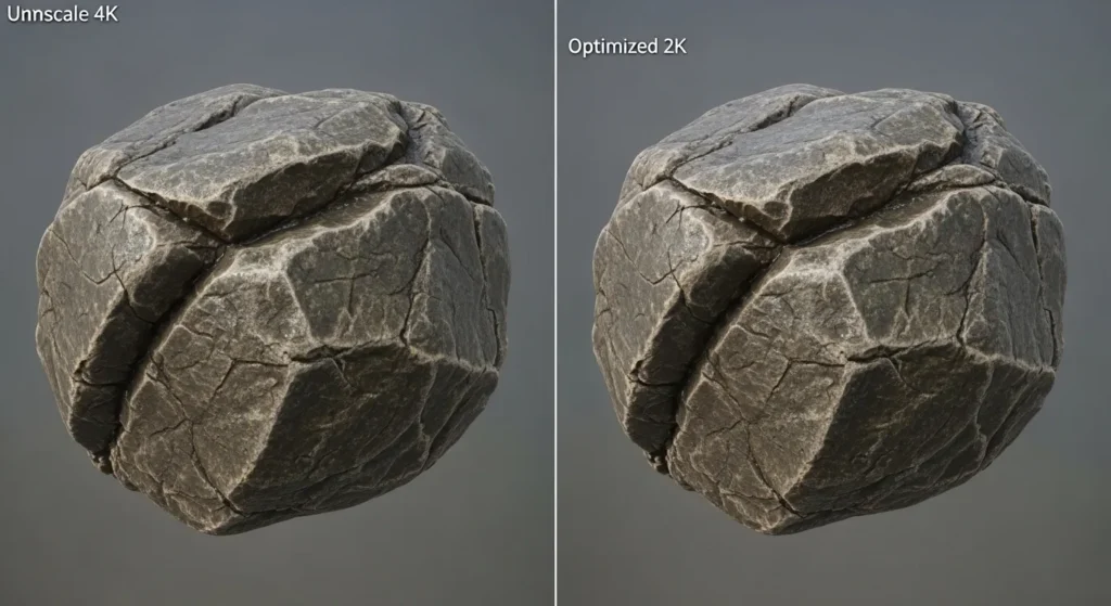 Split view of texture resolutions in UE5