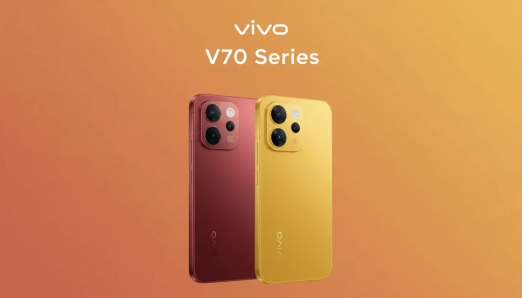 Vivo V70 and V70 Elite smartphones in Passion Red and Lemon Yellow