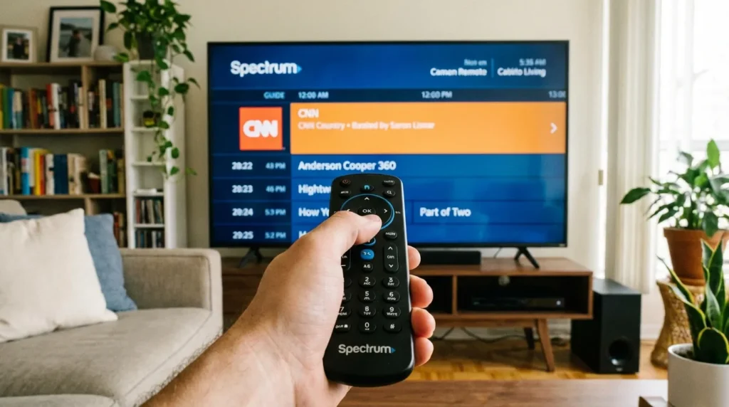 Using Spectrum remote to find CNN on the on-screen channel guide
