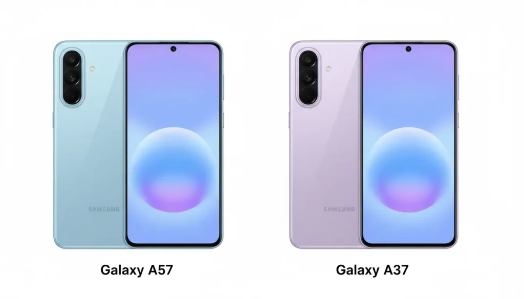 Samsung Galaxy A57 and A37 leaked renders showing 120Hz displays and triple rear cameras ahead of 2026 launch.