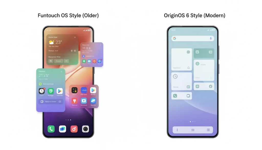 Comparison of OriginOS 6 and Funtouch OS user interface design on Android
