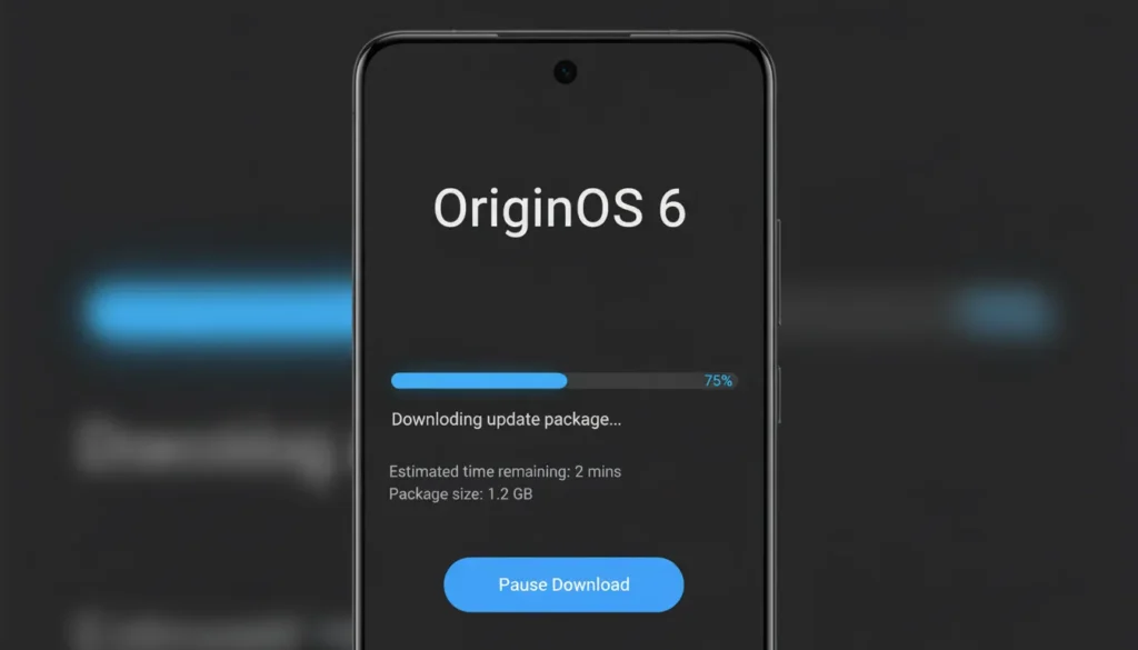 Vivo V30 OriginOS 6 trial update screen showing download progress