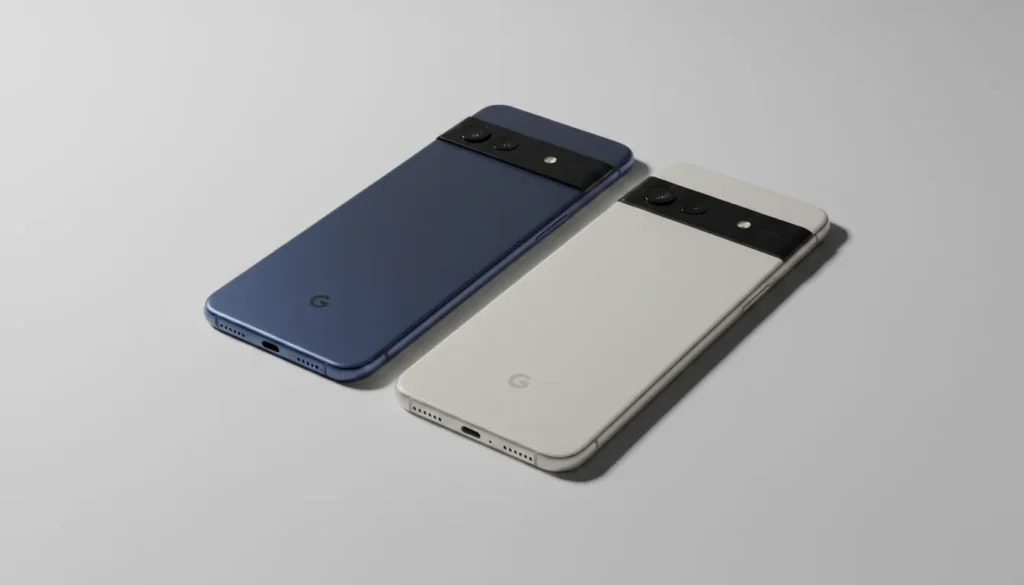Google Pixel 10 in Indigo and Frost colors on grey surface — Amazon deal April 2026