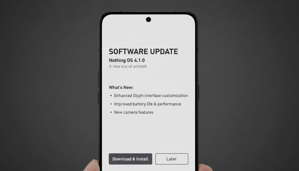 Nothing OS 4.1 software update prompt on Nothing Phone 3a screen
